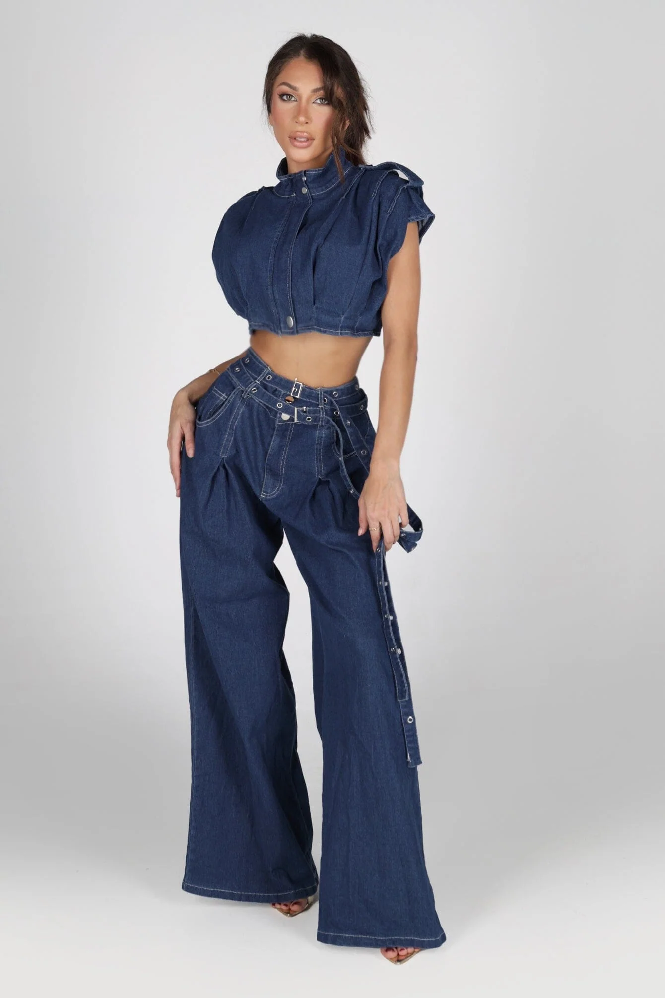 Rayna Denim Crop Top & Pants SET