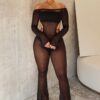 Auden Mesh Off Shoulder Long Sleeve Jumpsuit