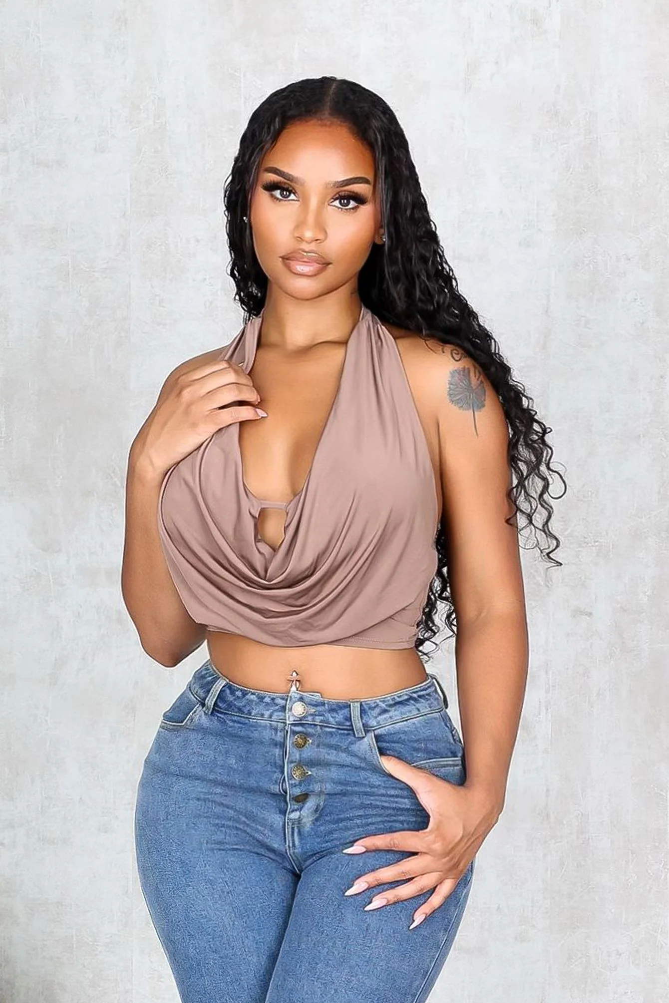 Lightweight Cowl Neck Crop Top