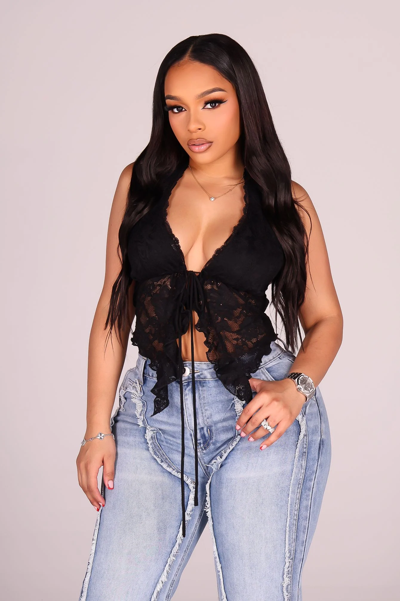 Flora Floral Lace Halter Crop Top