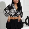 Karissa Geo Print Top With Collar