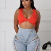 Journee Deep V Ribbed Crop Top