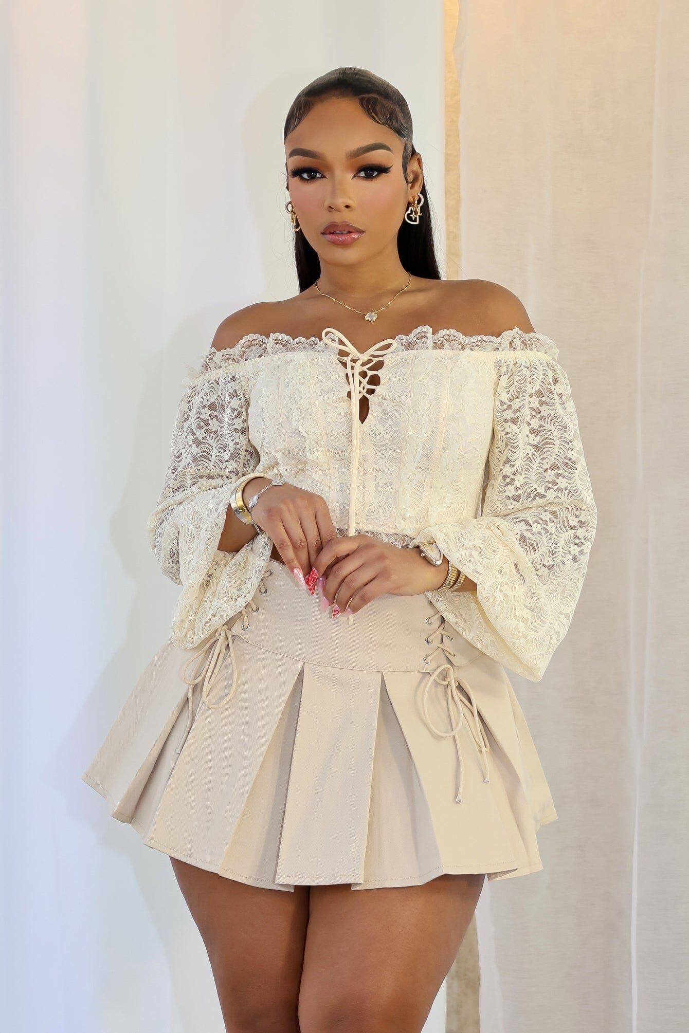 Yollie Off Shoulder Lace Crop Top