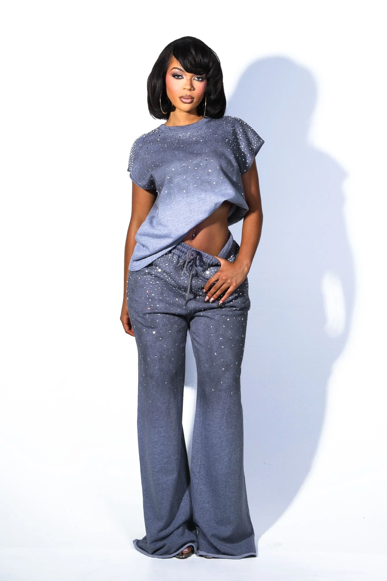 City Diamond Rhinestone Fleece Wide Pants