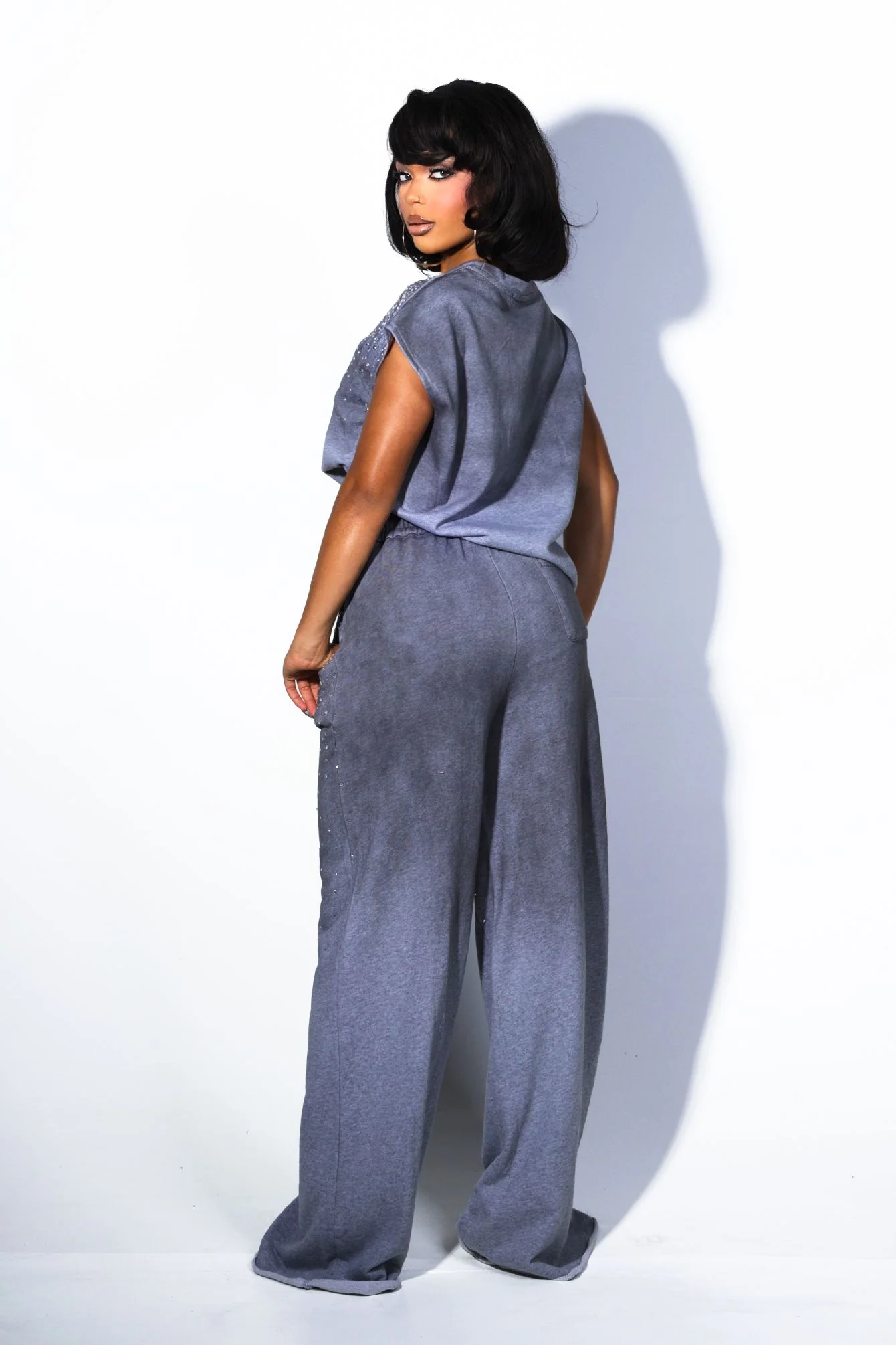 City Diamond Rhinestone Fleece Wide Pants