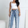 Retro Snap Button Denim Jeans with Stripes