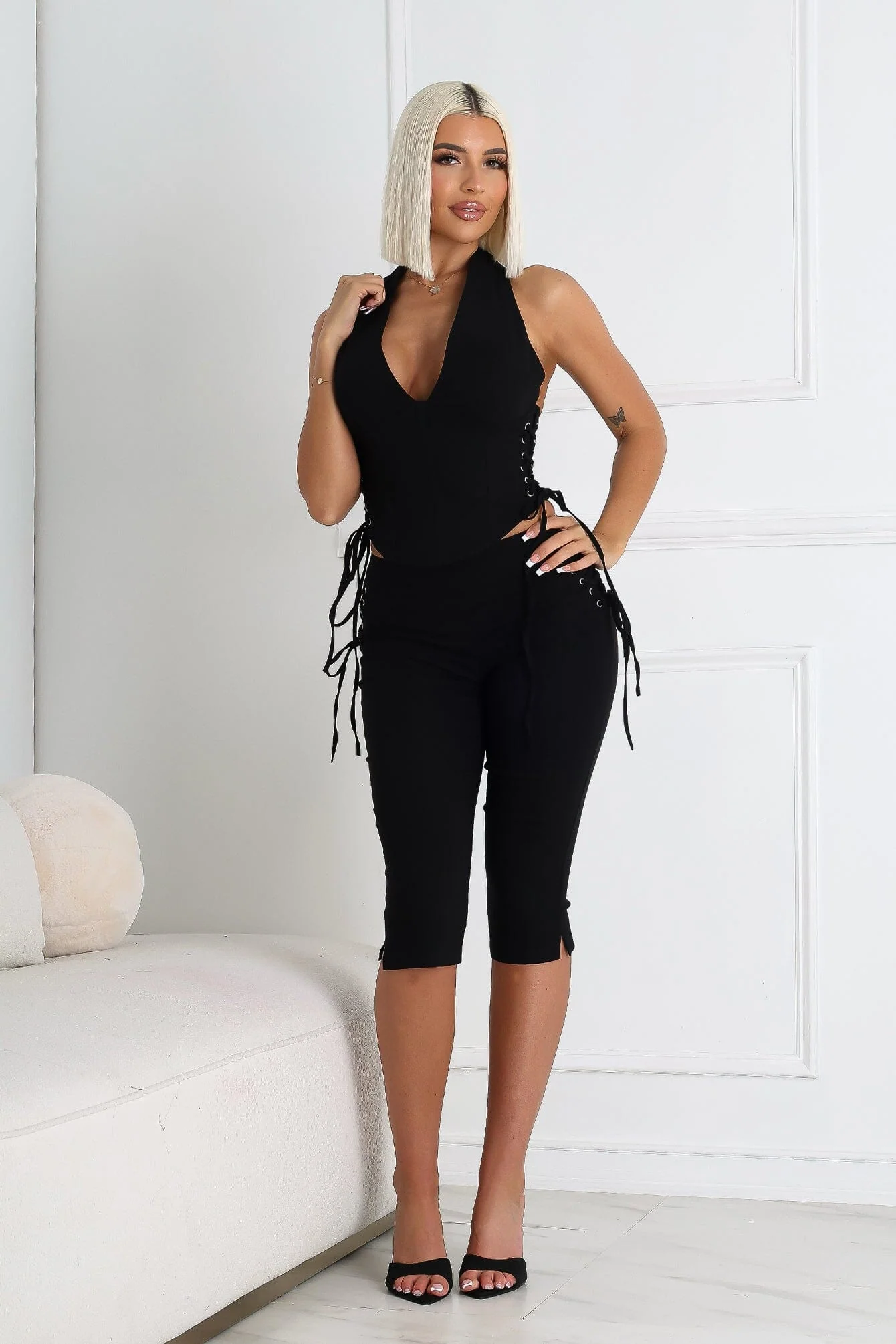 Kona Poplin Lace Up Capri Pants