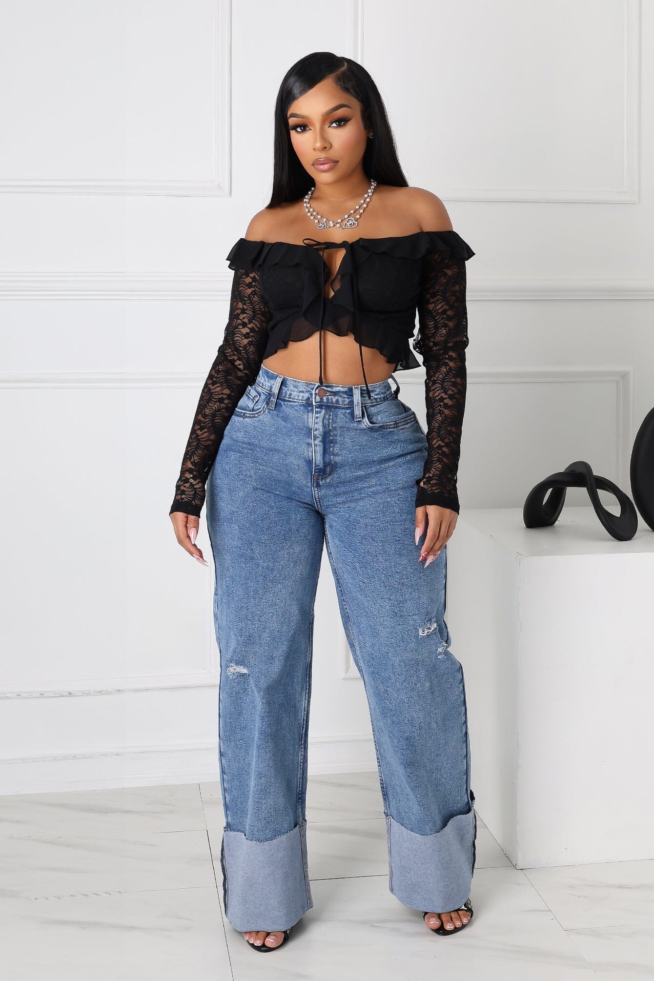 Niigata High Waist Cuffed Hem Baggy Jeans