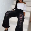 Avalyn Distressed Rhinestone Fishnet Jeans
