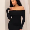 A Classic Off Shoulder Long Sleeve Mini Dress