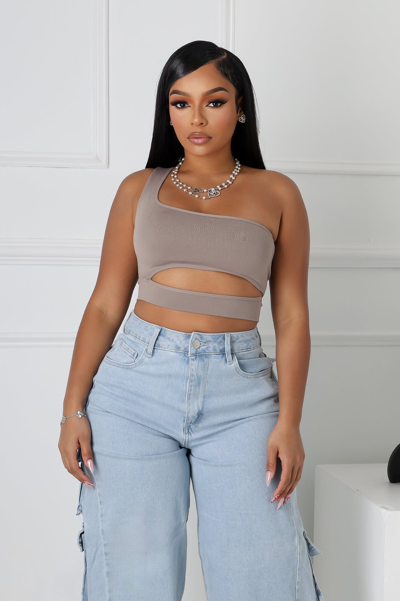 Soft Smooth One Shoulder Cutout Top