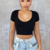 Elnora Ribbed V Neck Short Sleeve Top