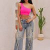 Calling It Off Frayed Trim Washed Denim Jeans