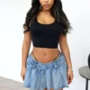 Shallow Denim Pleated Mini Skirt