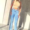 You Make Me Special Washed Waist Cross Detail Denim Jeans