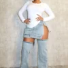 Amour Denim Slit Mini Skirt With Leg Warmers