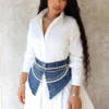 Thea Pearl & Chain Draped Denim Belt