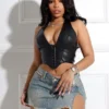 Emerson Faux Leather Halter Corset Top