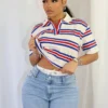 Sally Striped Collared Button Up Crop Top