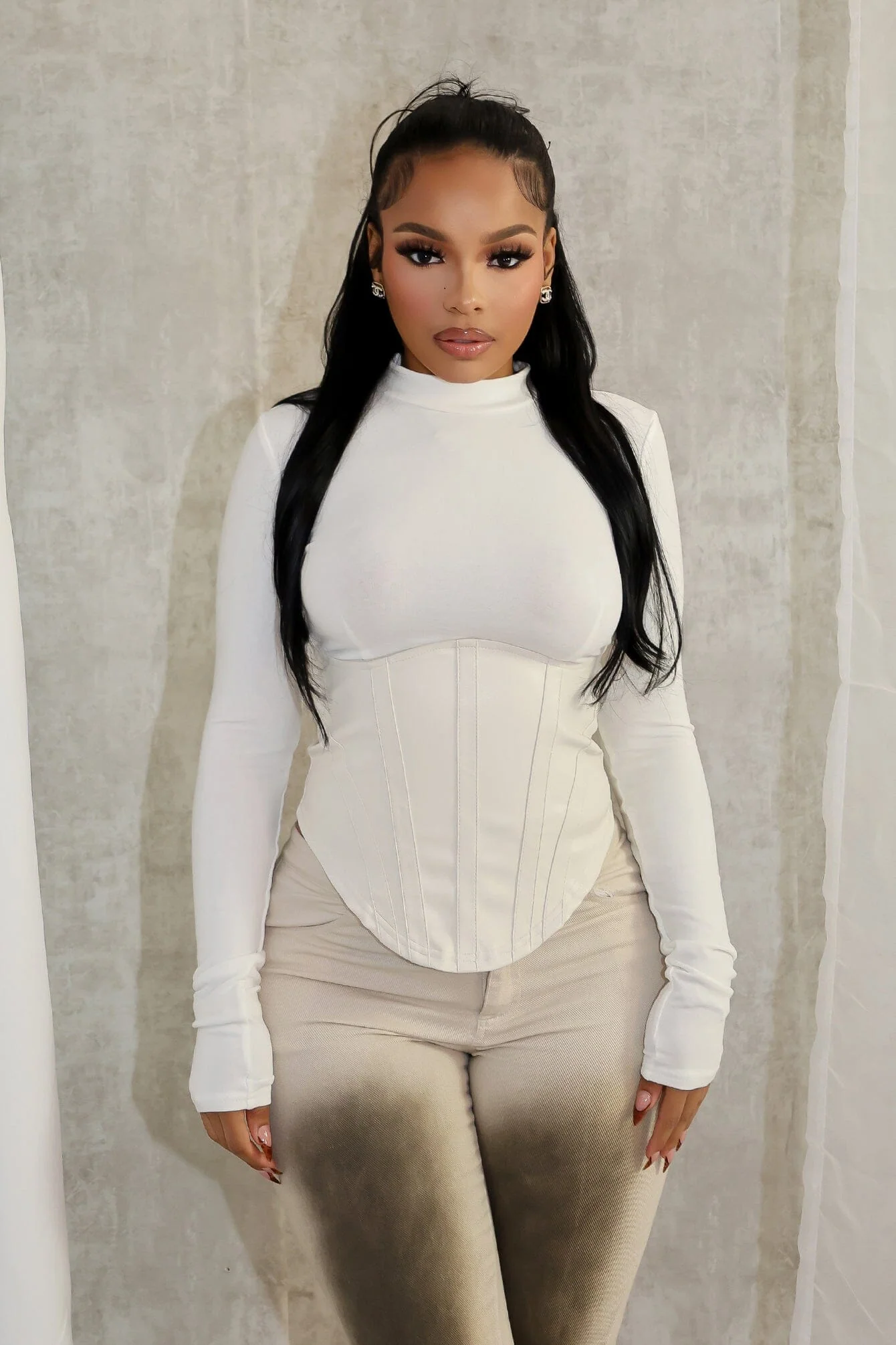 Iliana Faux Leather Corset Contrast Top