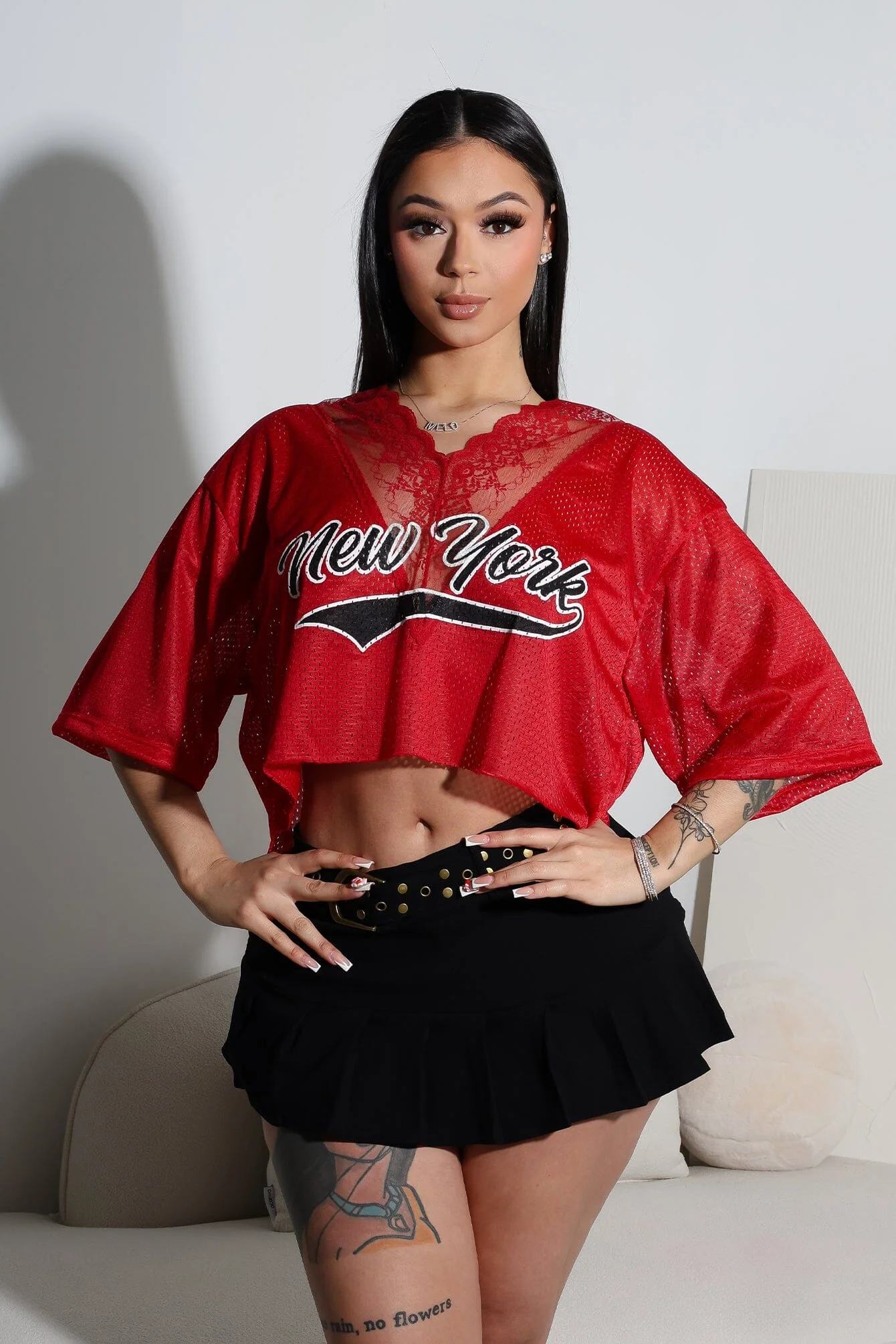 Beryl New York Lace V-Neck Jersey Top