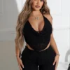 Lorena Mesh Beaded Cowl Neck Top