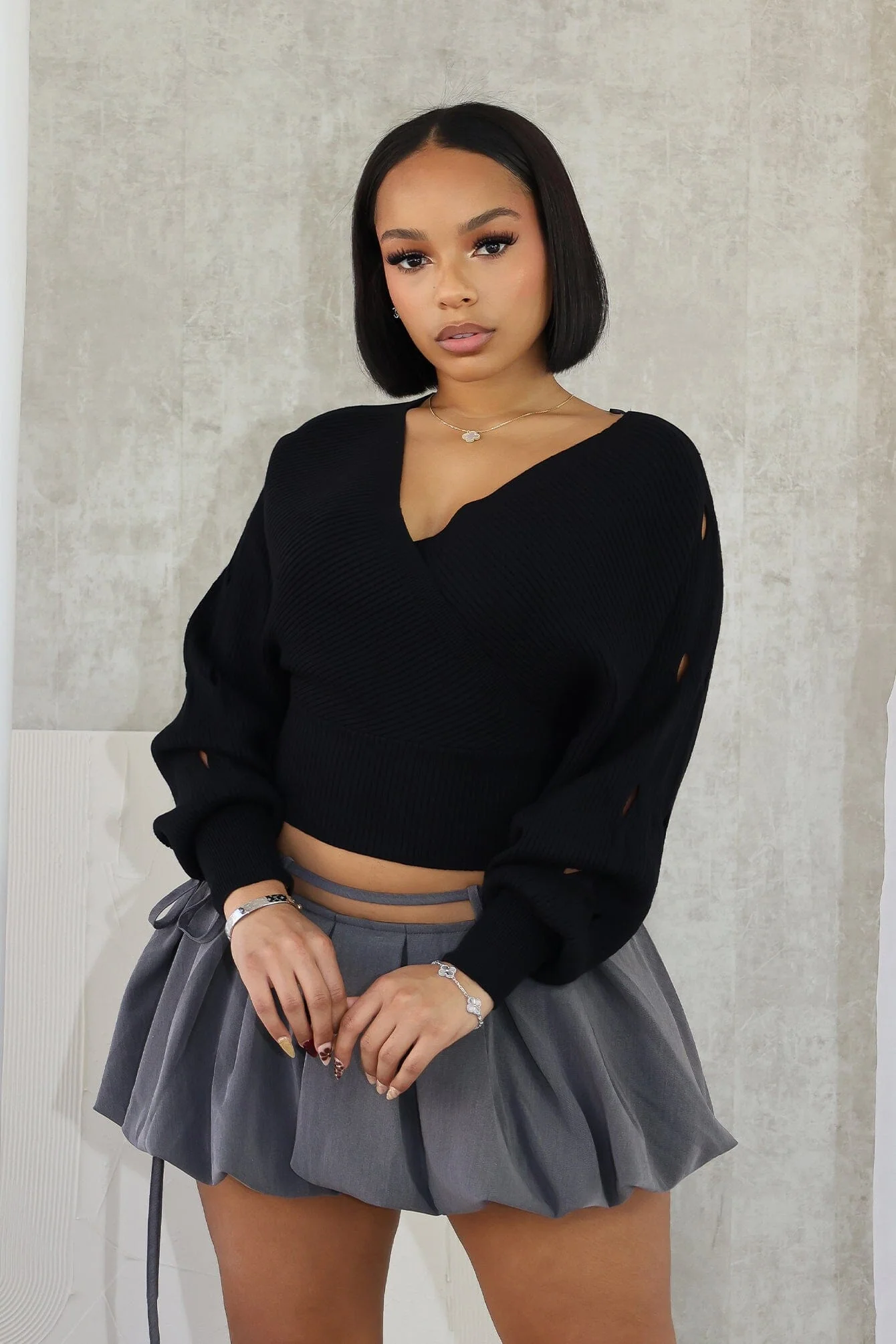 Vanessa Off Shoulder Sleeve Cutout Sweater
