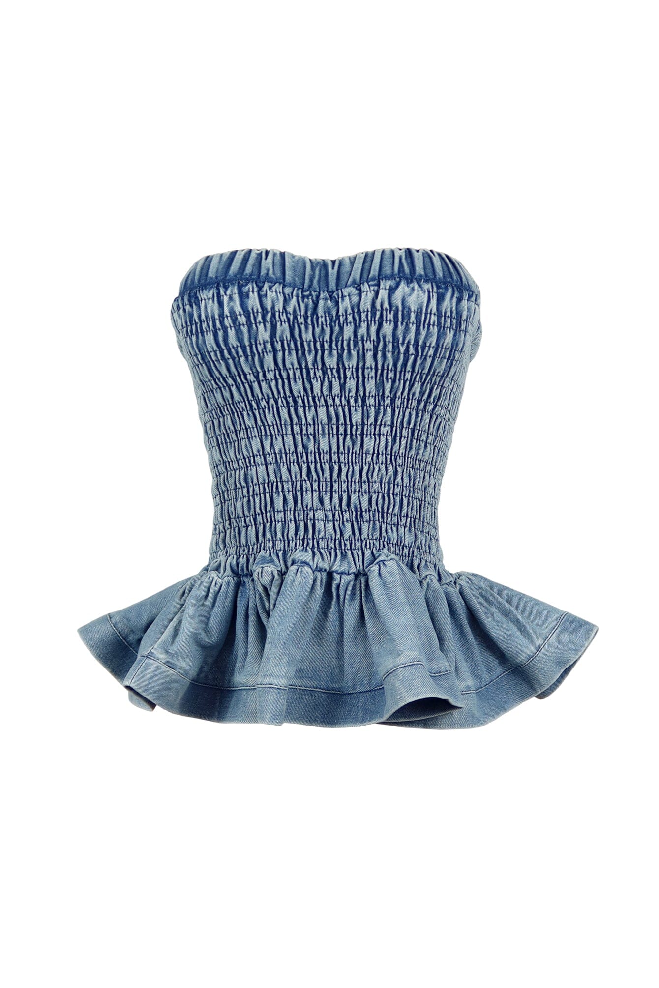 Helena Washed Denim Smocking Tube Top