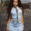 Cross Your Mind Patched Denim Halter Top