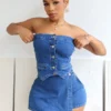 Falling Deep Button Down Denim Tube Top