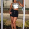 Mars Shiny PU Eyelet Crop Top