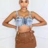 Lillian Washed Denim Pocket Crop Top