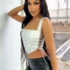 Plated Metallic Cropped Bustier Top