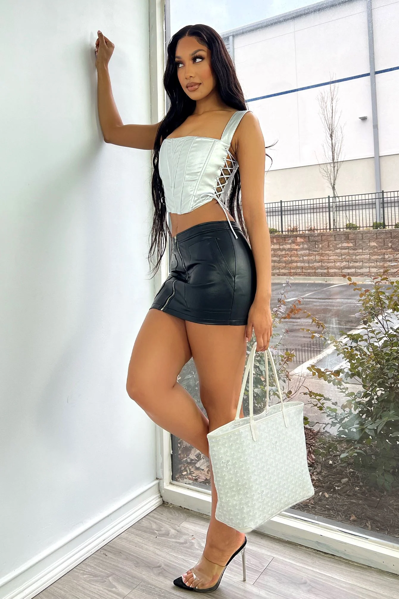 Plated Metallic Cropped Bustier Top