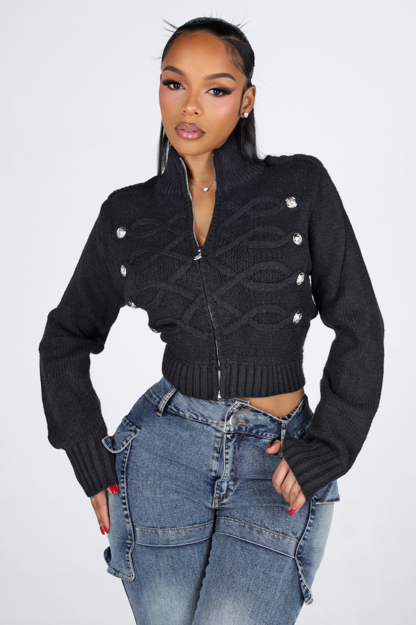 Cadet Cable Knit Zip Cardigan