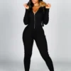 KS Power knit Jumpsuit With Fur Collar