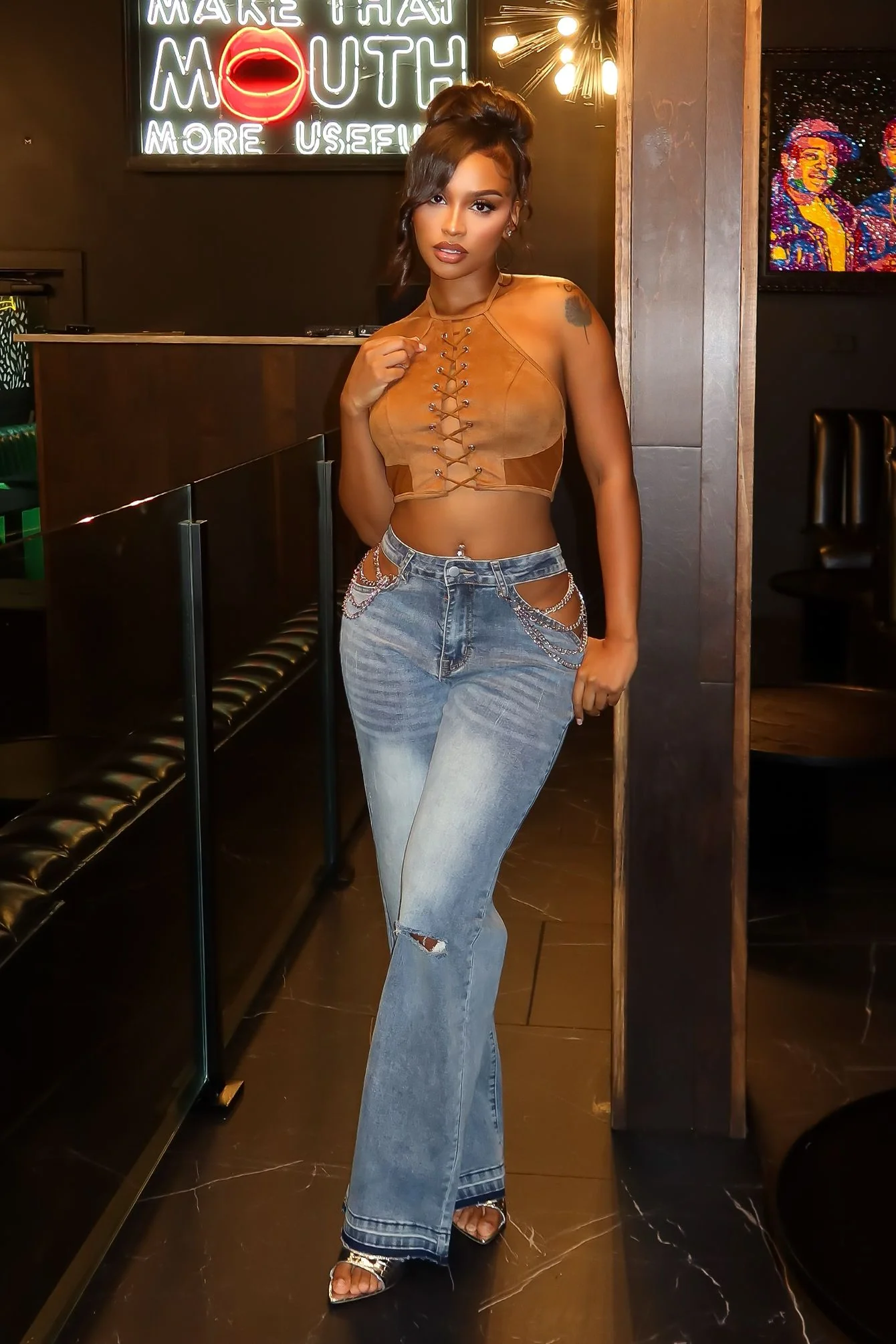 Tuesday Twist Baggy Denim Jeans With Chain