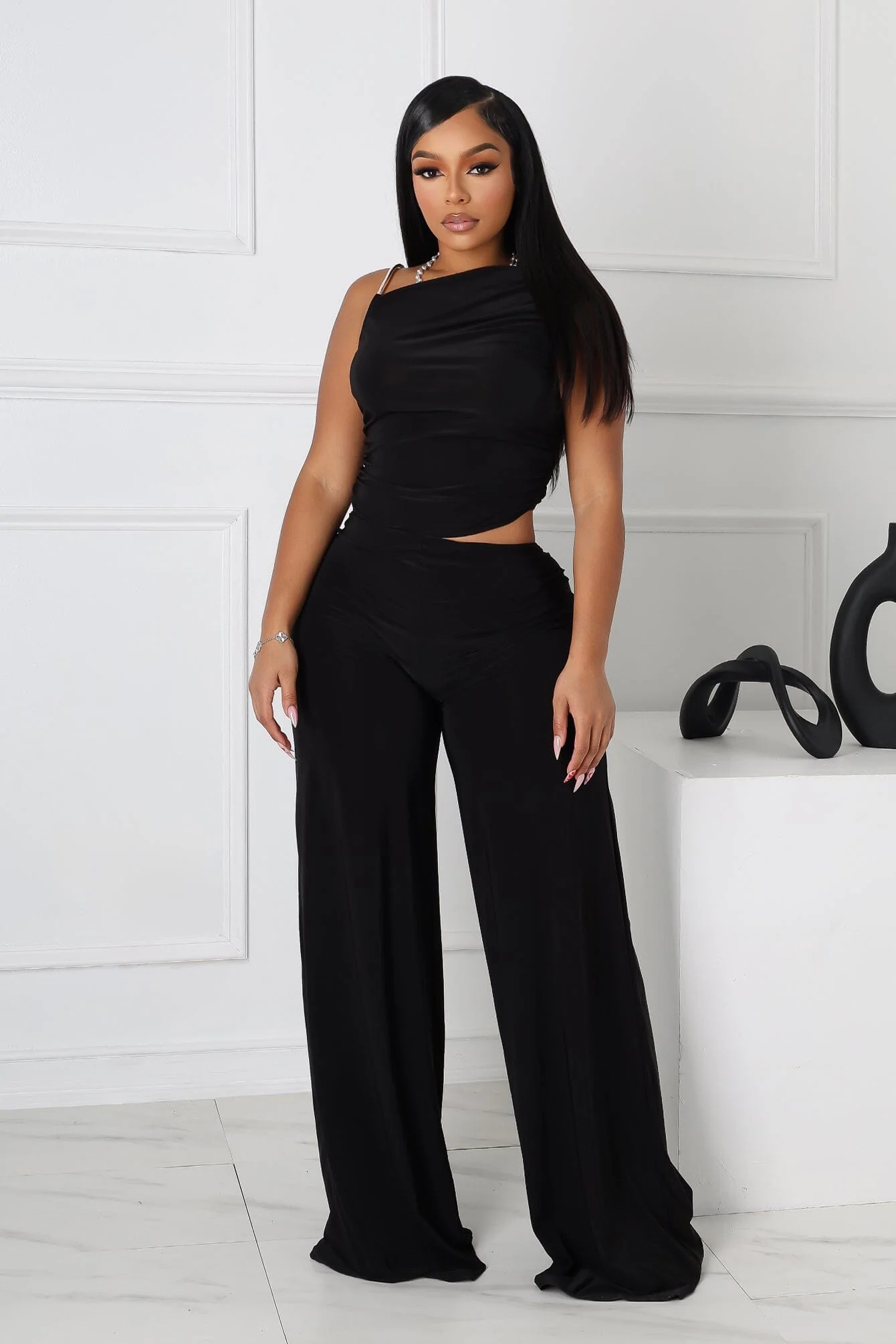Jaira One Shoulder Wire Strap Jumpsuit