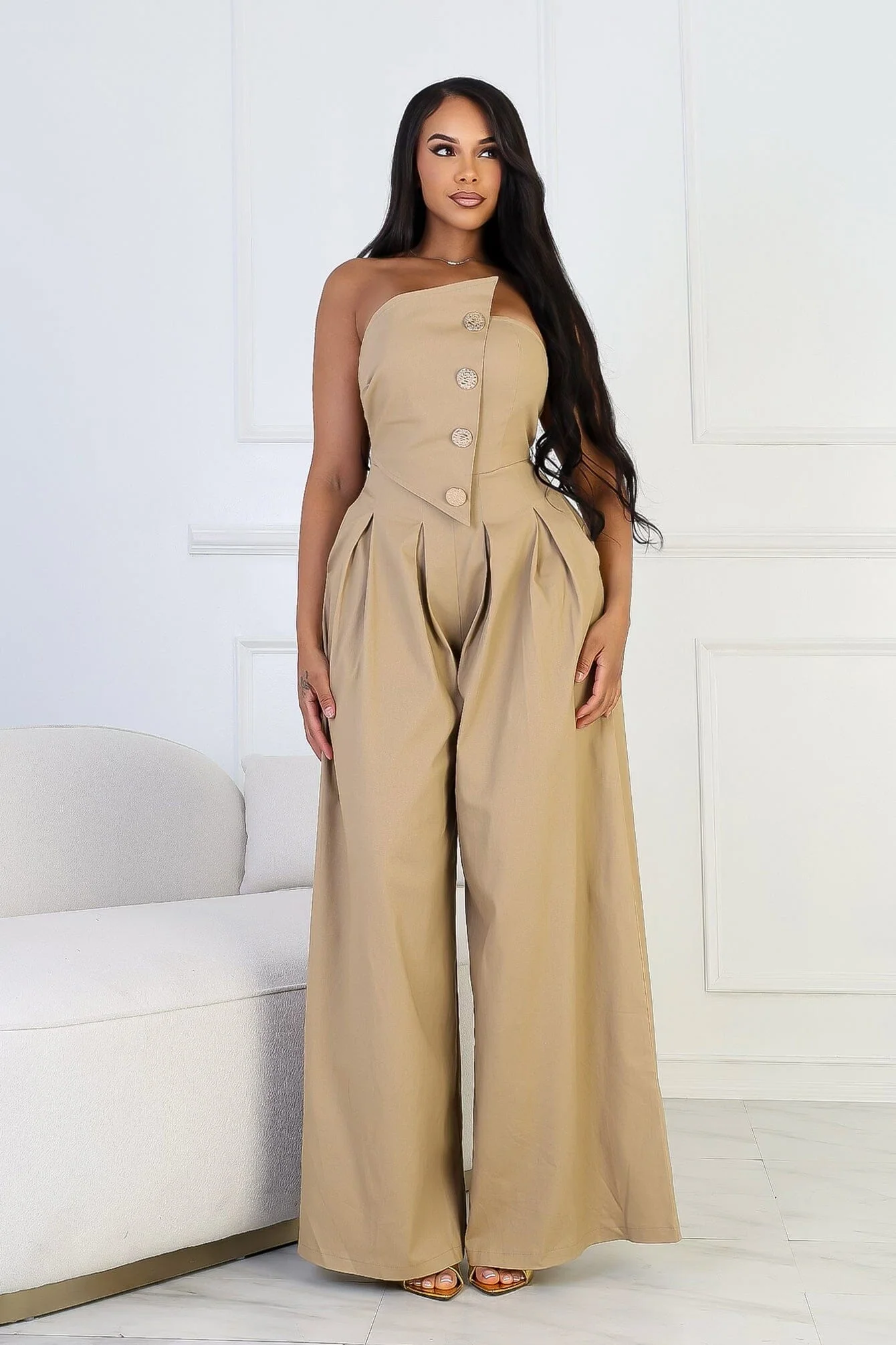 Tailored Cotton Twill Tube Top Jumpsuit 1 Tailored Cotton Twill Tube Top Jumpsuit