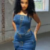 Jade Denim Belted Tube Top & Skirt SET