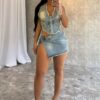 Harlem Denim Halter Top & Skirt SET