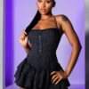 Monaco Pinstripe Lace Corset Mini Dress