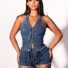 Festival Frayed Denim Halter Top