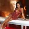 Bratty Rhinestone Mesh Contrast Mini Dress