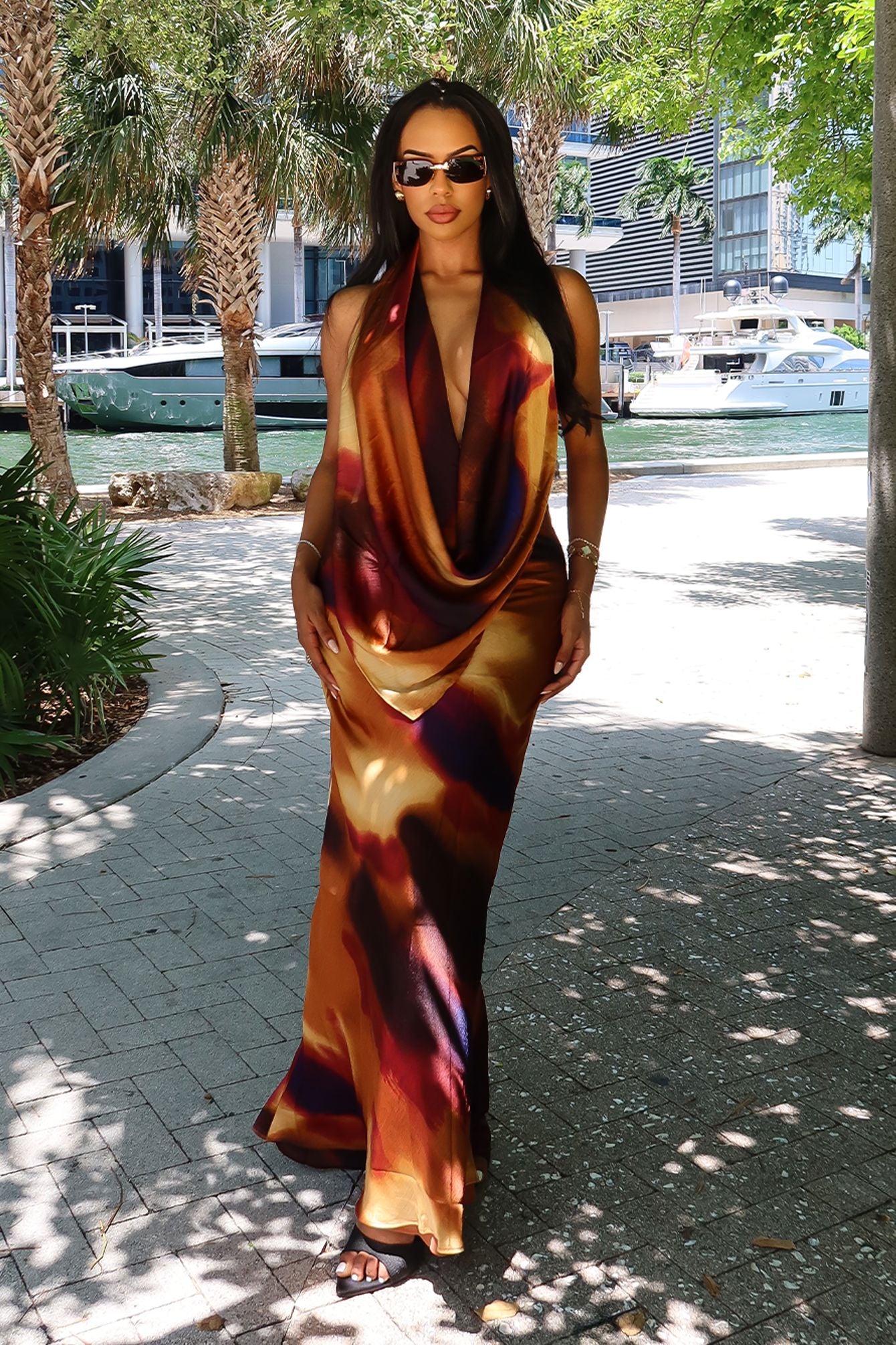 Saharah Sunset Cowl Neck Maxi Dress