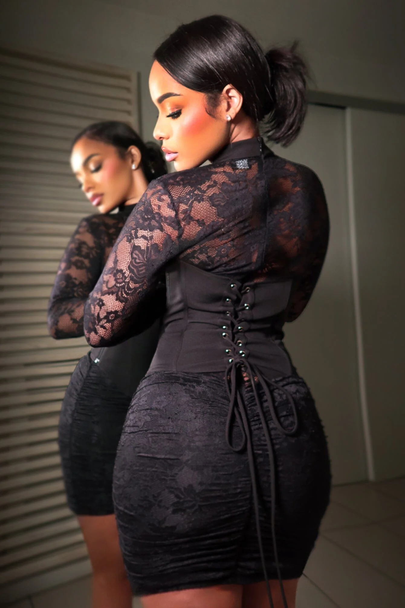 Vizar Floral Lace Corset Mini Dress