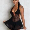 Kiyomi Halter Neck Mesh Lace Mini Dress