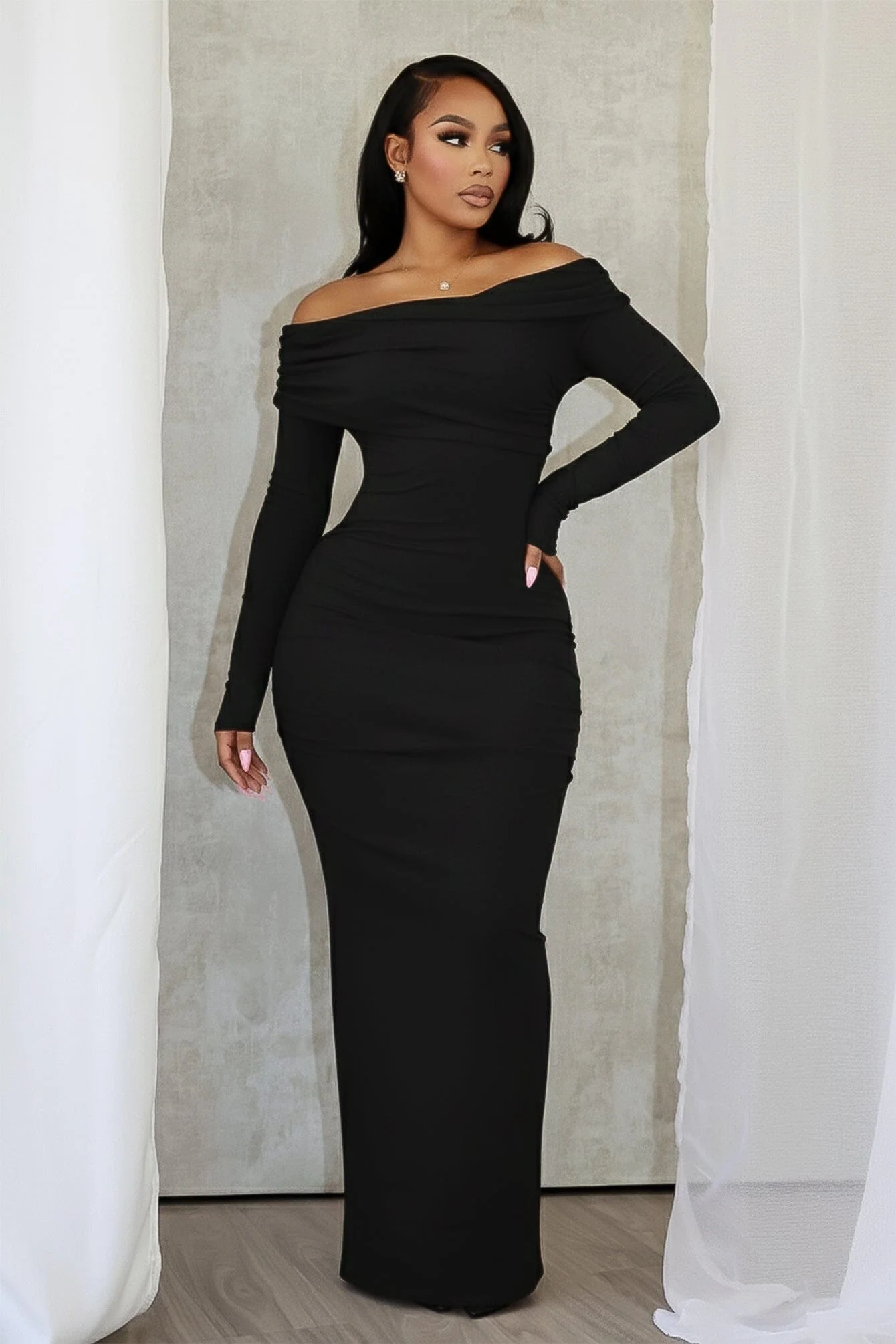 Azaria Off Shoulder Ruched Maxi Dress