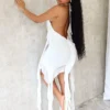 Call On Me Mesh Halter Tie Ruffle Dress