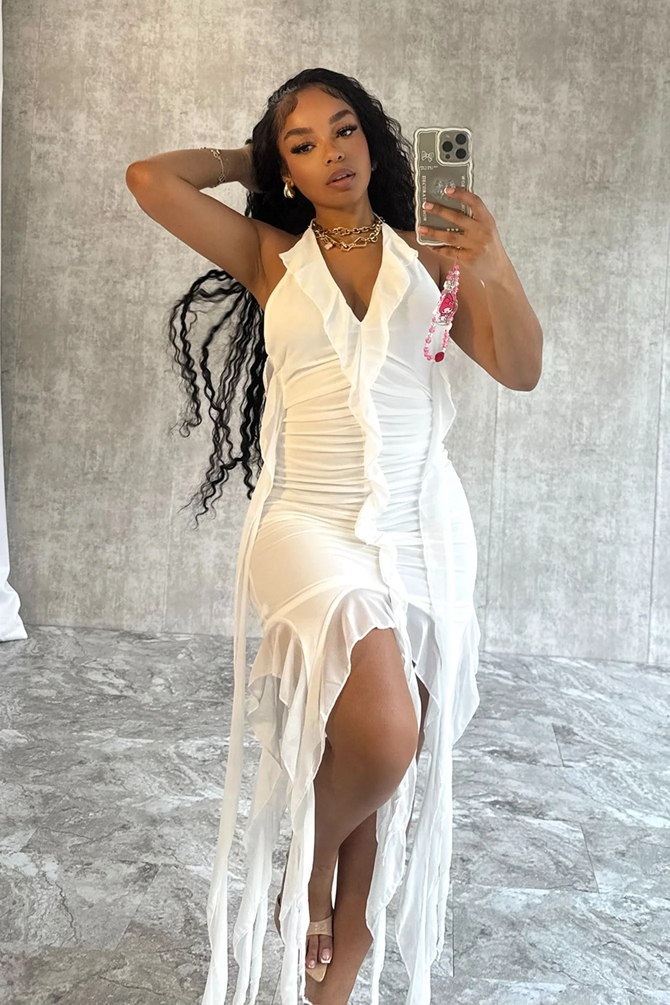 Call On Me Mesh Halter Tie Ruffle Dress 3 Call On Me Mesh Halter Tie Ruffle Dress